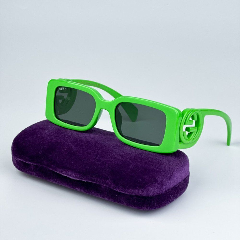 NEW Gucci GG1325S 009 Acid Green Grey Rectangle Unisex Sunglasses GG 1325S